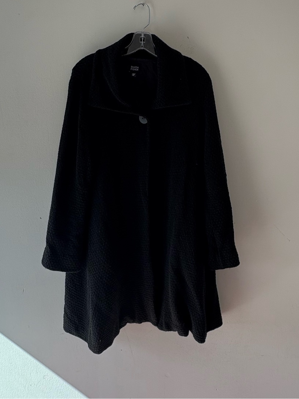 Eileen Fisher Black Portrait Collar Coat Jacket SizeM Fall Luxury Minimalist